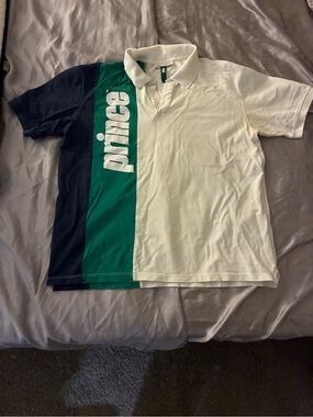 Zara Prince Boys Polo Shirt in White, Green & Black Colorblock